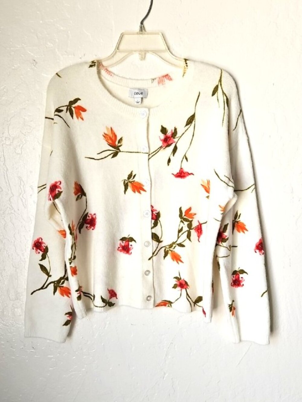 CeCe Floral Button Down Sweater